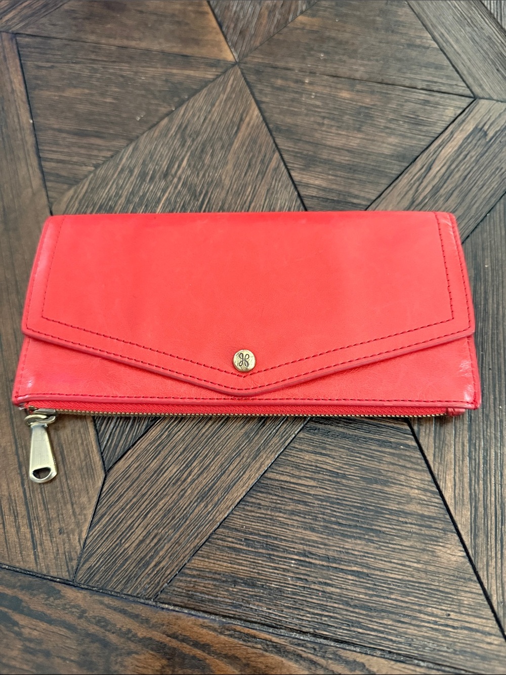 Hobo International Coral Red Continental Clutch Wallet Gold Hardware